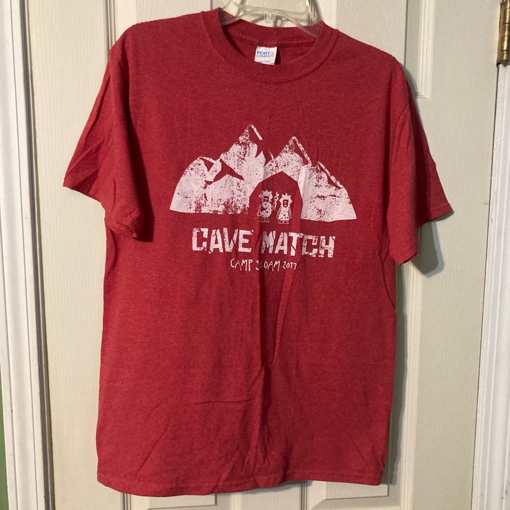Port & Company red tee shirt sz medium cave match 2017 camp Siloam cotton blend